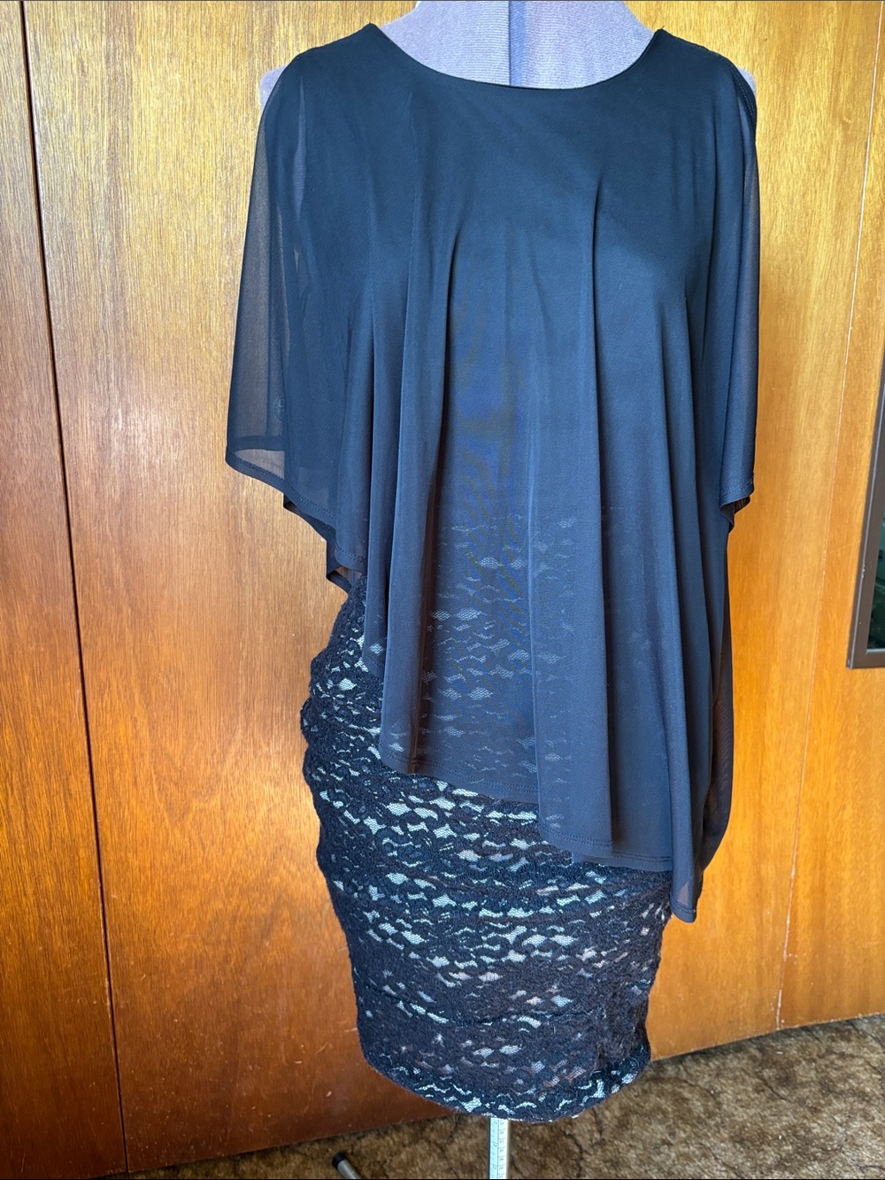 Unique Polyester & Lace Cocktail Dress with attached black sheer tunic 🖤